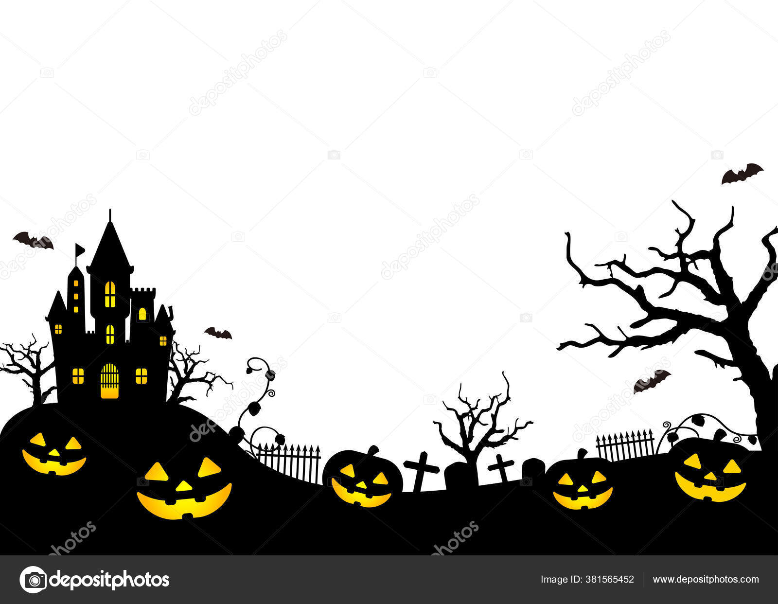 할로윈 실루엣 일러스트 스톡 벡터 - ©barks 381565452, image size:1600x1242