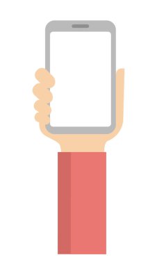 Düz vektör illüstrasyonunda akıllı telefonu elle tutmak