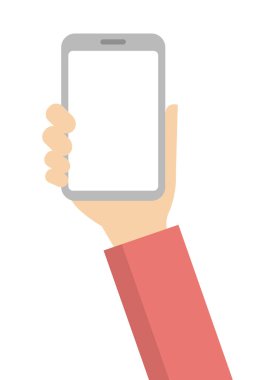 Düz vektör illüstrasyonunda akıllı telefonu elle tutmak