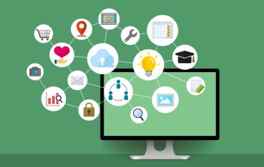 iş, teknoloji, internet, bilgisayar vs. için düz web afişi illüstrasyonu.