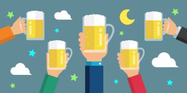 Bira / bira bahçesi düz illüstrasyonla kadeh kaldırıyorum.