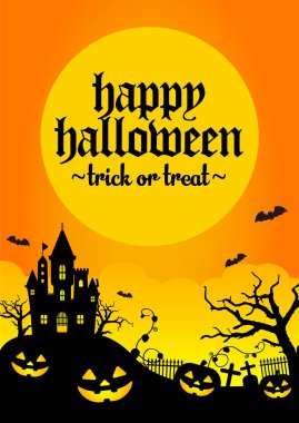 Cadılar Bayramı silueti arka plan vektör çizimi. Poster (pilot) şablon tasarımı