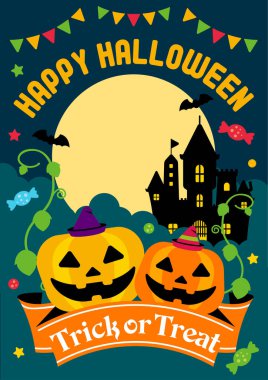 Cadılar Bayramı silueti arka plan vektör çizimi. Poster (pilot) şablon tasarımı