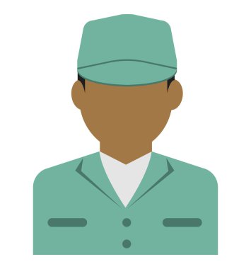 Genç erkek işçi avatar düz çizim (üst vücut) / mavi yakalı işçi, fabrika işçisi, hademe, servis elemanı