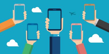 El bilgisayarı düz resimleme (akıllı telefon ekranında tasarım alanı )