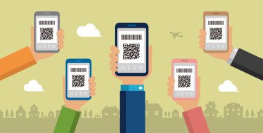 QR kod ödemesi, akıllı telefon ödeme vektör illüstrasyonu