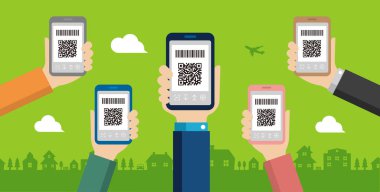 QR kod ödemesi, akıllı telefon ödeme vektör illüstrasyonu