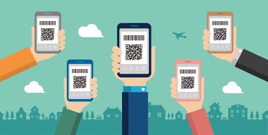 QR kod ödemesi, akıllı telefon ödeme vektör illüstrasyonu