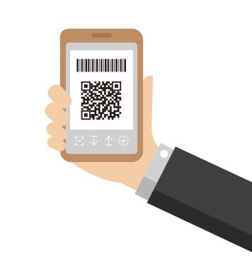QR kod ödemesi, akıllı telefon ödeme vektör çizimi (elde tutulan)