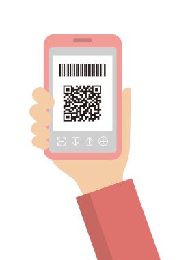 QR kod ödemesi, akıllı telefon ödeme vektör çizimi (elde tutulan)
