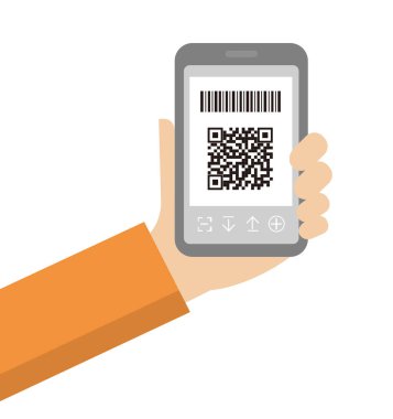 QR kod ödemesi, akıllı telefon ödeme vektör çizimi (elde tutulan)