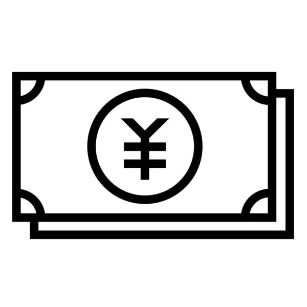 Delgada Línea Aguda Vector Icono Dinero Factura Pago Yen Japonés — Vector de stock