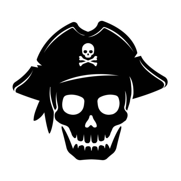 Pirate skull emblem flat illustration