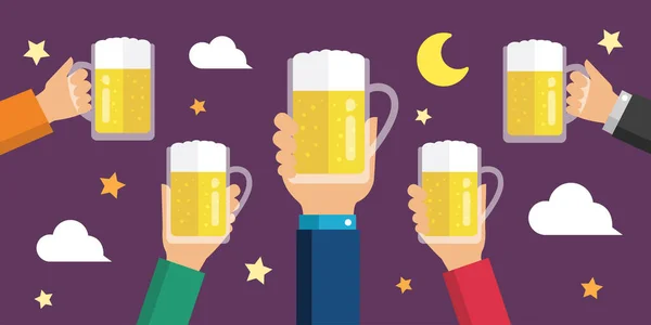 Making a toast with beer/ beer garden flat banner illustration