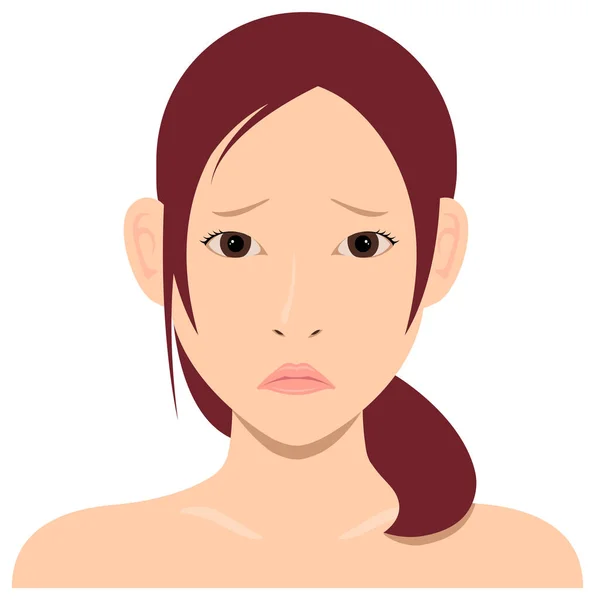 Young Asian Woman Face Vector Illustration Troubled Face Embarrassed Face — Stock Vector