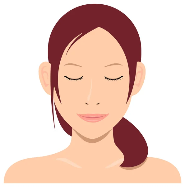 Joven Mujer Asiática Cara Vector Ilustración Sonrisa Ojos Cerrados — Vector de stock