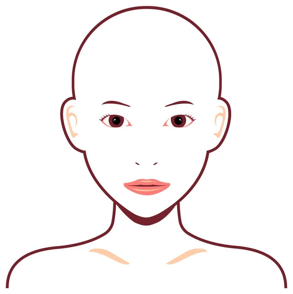 Ung Asiatisk Kvinna Ansikte Vektor Illustration Hud Huvud Inget Hår — Stock vektor