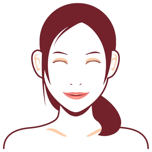 Genç Asyalı Kadın Vektör Illüstrasyonuyla Karşı Karşıya Gülümse Uzan Mutlu — Stok Vektör