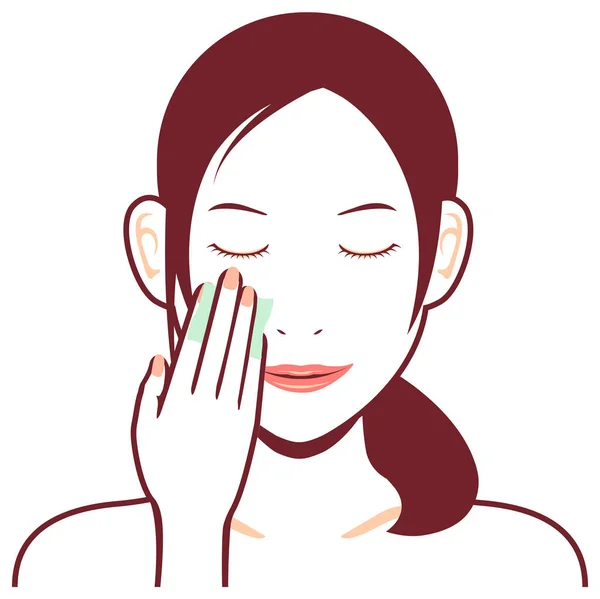 Jovem Mulher Asiática Rosto Vetor Ilustração Algodão Remoção Maquiagem — Vetor de Stock