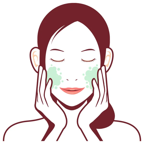 Jeune Femme Asiatique Visage Vecteur Illustration Nettoyage Démaquillage — Image vectorielle