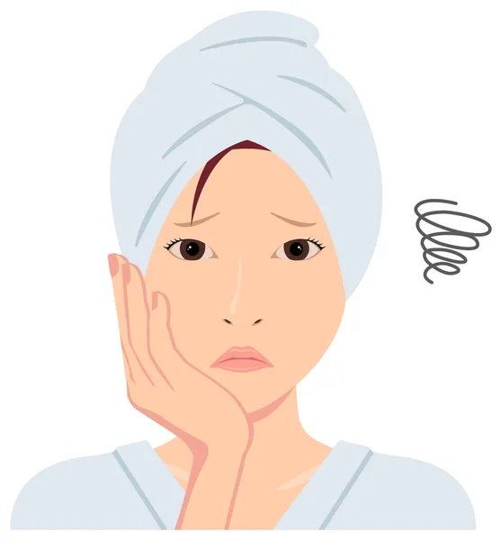 Young Asian Woman Face Vector Illustration Just Out Bath Troubled — стоковый вектор