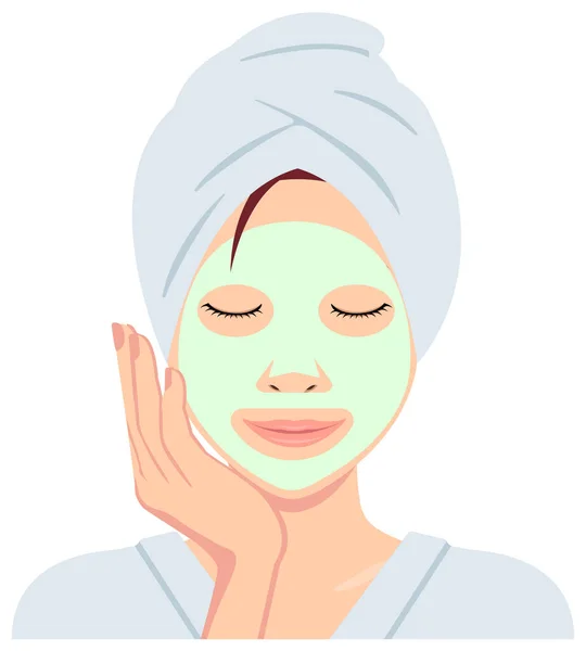 Young Asian Woman Face Vector Illustration Just Out Bath Face — Stock Vector