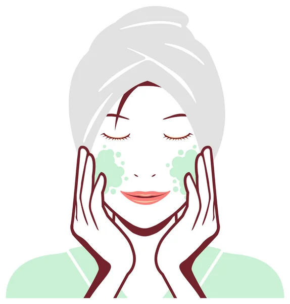 Jeune Femme Asiatique Visage Vecteur Illustration Juste Après Bain Nettoyage — Image vectorielle