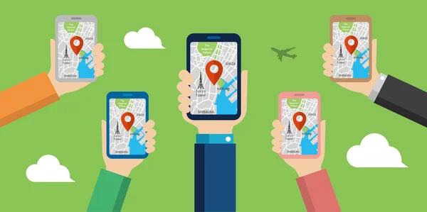 Mobil Gps Navigasyon Servisi Düz Çizim Harita Uygulamalı Bilgisayarı Tokyo — Stok Vektör