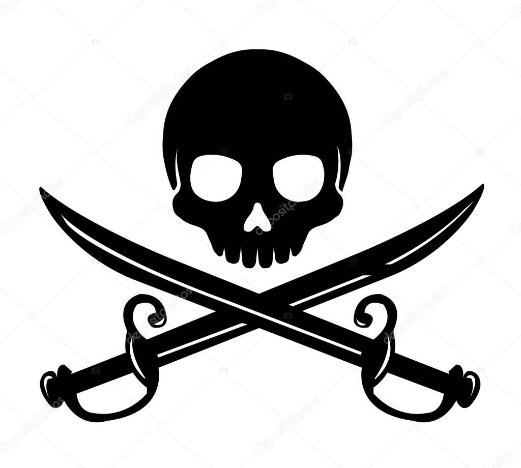 Skull emblem illustration with crossed sabers.