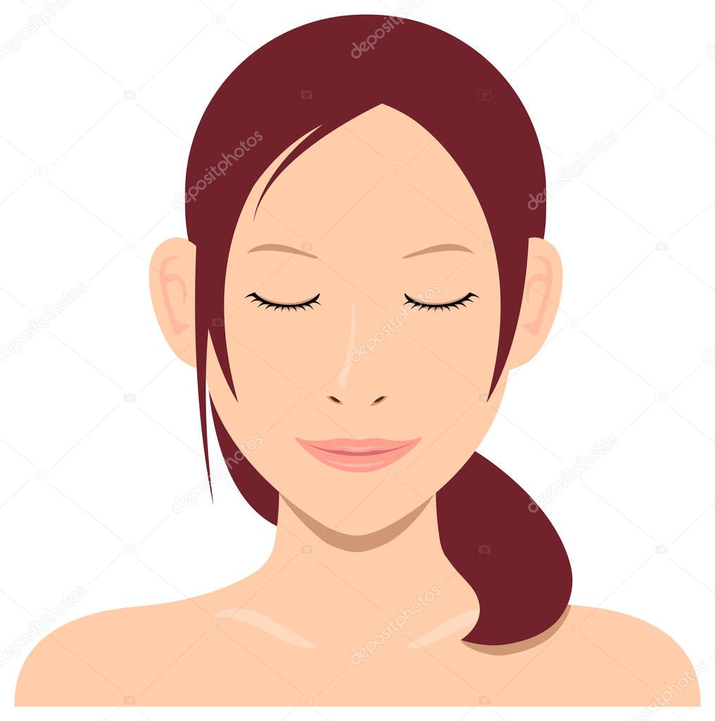 Young asian woman face vector illustration / smile , closed eyes