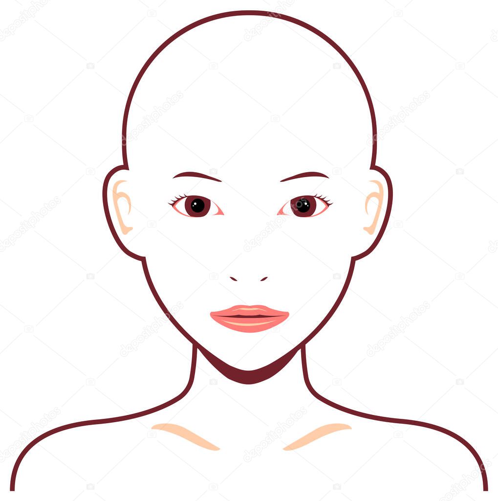 Young asian woman face vector illustration /  skin head, no hair