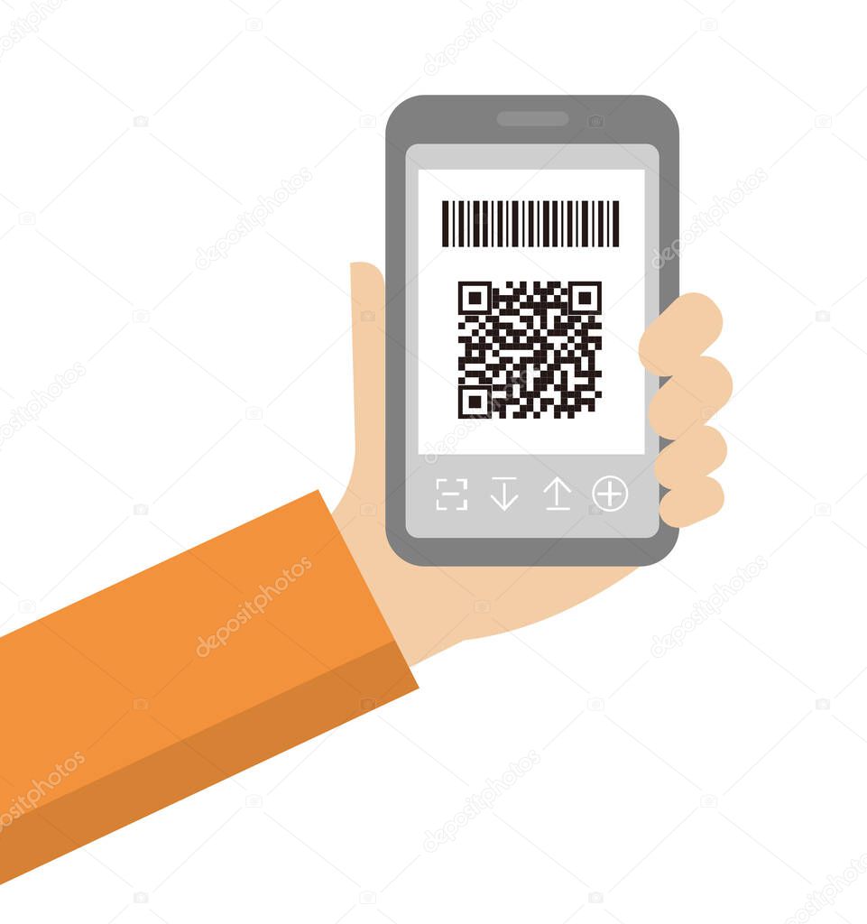 QR code payment, smartphone payment vector illustration (hand-held)