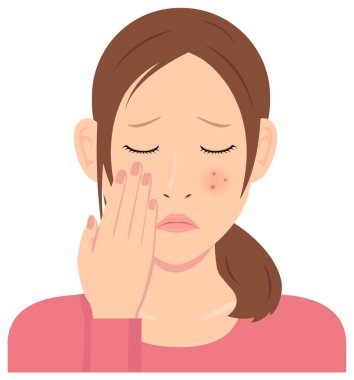 Genç kadın vektör illüstrasyonu (üst vücut) / sivilce, sivilce, çil, kızarıklık