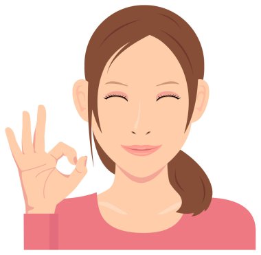 Genç kadın vektör illüstrasyonu (üst gövde) / Tamam gülümsemeli işaret