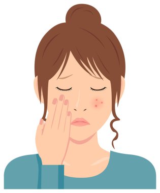 Genç kadın vektör illüstrasyonu (üst vücut) / sivilce, sivilce, çil, kızarıklık