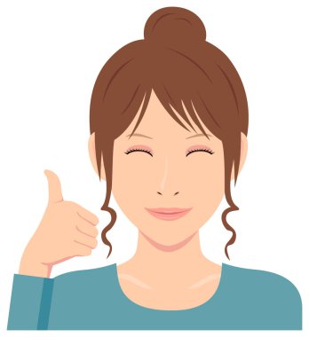 Genç kadın vektör illüstrasyonu (üst vücut) / gülümsemeyle baş parmak yukarı