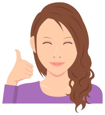 Genç kadın vektör illüstrasyonu (üst vücut) / gülümsemeyle baş parmak yukarı