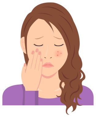 Genç kadın vektör illüstrasyonu (üst vücut) / sivilce, sivilce, çil, kızarıklık