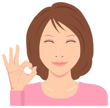 Genç kadın vektör illüstrasyonu (üst gövde) / Tamam gülümsemeli işaret