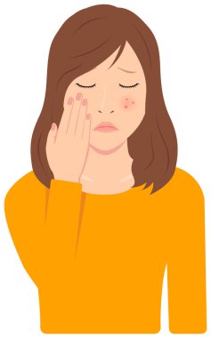 Genç Asyalı kadın vektör çizimi (üst vücut, bel yukarı) / sivilce, çil, kızarıklık