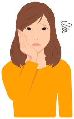 Genç Asyalı kadın vektör çizimi (üst vücut, bel yukarı) / depresyon, sinir bozucu, sorunlu, hayal kırıklığına uğramış