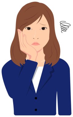 Genç Asyalı iş kadını vektör çizimi (üst vücut, bel yukarı) / depresyon, sinir bozucu, sorunlu, hayal kırıklığına uğramış