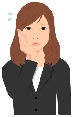 Genç Asyalı iş kadını vektör çizimi (üst vücut, bel yukarı) / depresyon, sinir bozucu, sorunlu, hayal kırıklığına uğramış