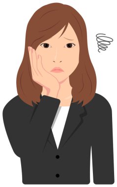 Genç Asyalı iş kadını vektör çizimi (üst vücut, bel yukarı) / depresyon, sinir bozucu, sorunlu, hayal kırıklığına uğramış