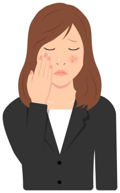 Genç Asyalı iş kadını vektör çizimi (üst vücut, bel yukarı) / sivilce, çil, kızarıklık,