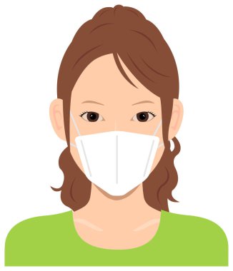 Genç Asyalı kadın (üst vücut) bir maske vektör çizimi / Coronavirus (grip saman nezlesi vb.) giyiyor. önleme.