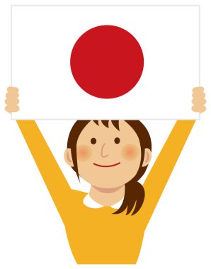 Ulusal bayrakları / Japonya (üst gövdesi) olan çizgi film kadını. Düz vektör illüstrasyonu.