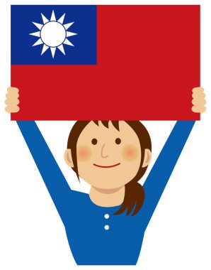 Cartoon woman with national flags / Taiwan ( upper body). Flat vector illustration. clipart