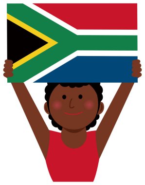 Ulusal bayraklı çizgi film kadını / Güney Afrika (üst gövdesi). Düz vektör illüstrasyonu.