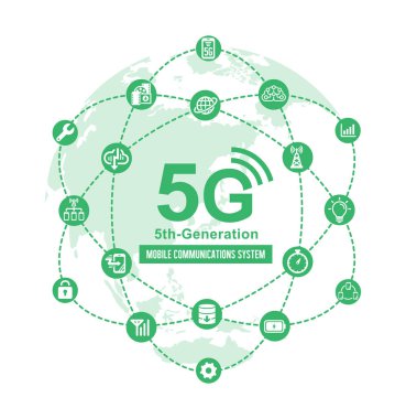 5G (5. nesil yüksek hızlı mobil iletişim sistemi) düz vektör çizimi
